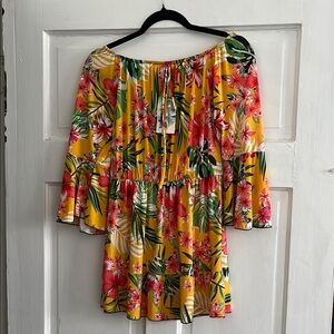 NWT Yellow Tropical Off-Shoulder Floral Dress